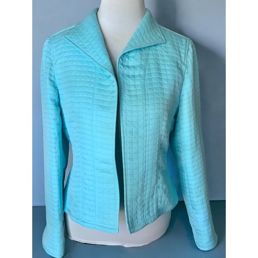 Harvé Benard Womens Petite Long Sleeve Turquoise Quilted Open Front Jacket 8P - Picture 8 of 10